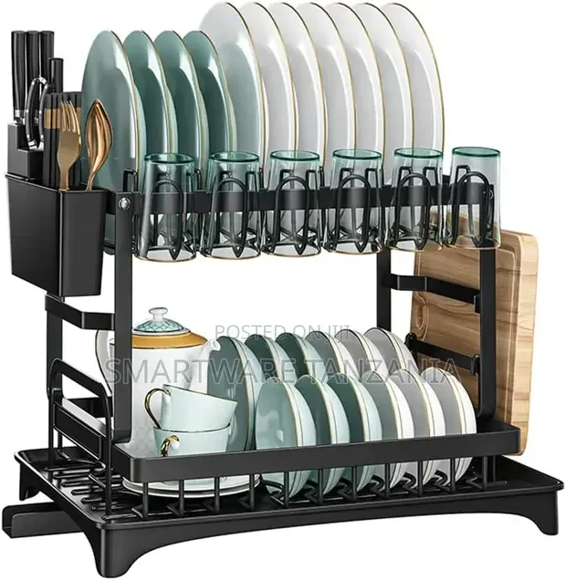 2 Tier Stainless Steel Dish Drainer Durable Large Capacity