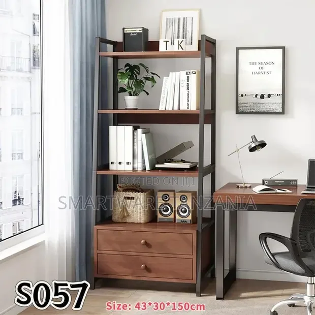 4-Tier Industrial Bookshelf Bookcase, Open Storage Shelves
