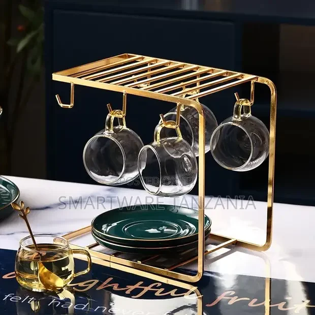 6 Hooks Coffee Cup Display Hanger Rack Organizer For Kitchen