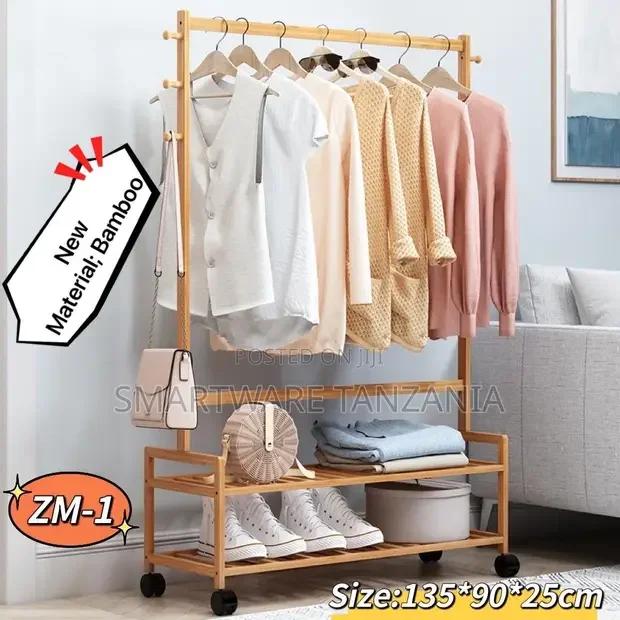 Bamboo Clothing Rack Clothes Rail Stand Shelf for Clothes