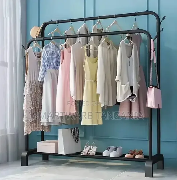 Clothes Rack With Bottom Shelf Coat Jacket Hanger for Home