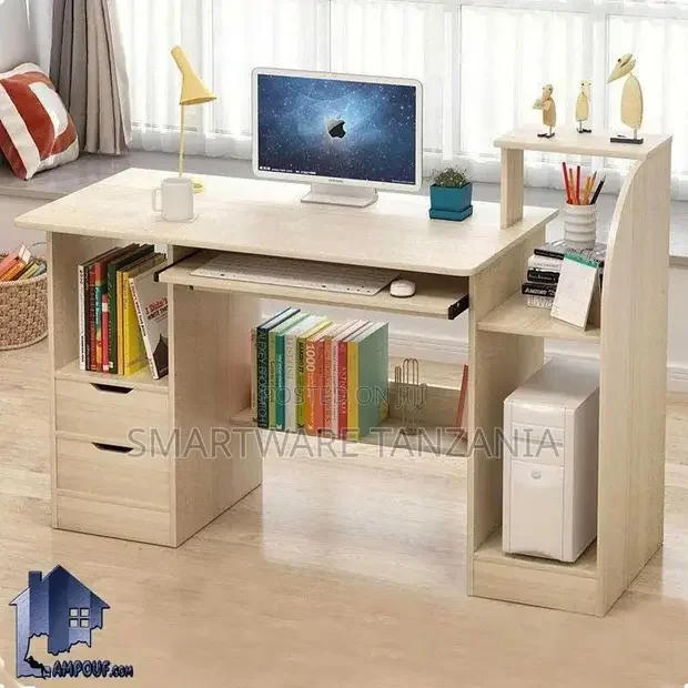 Computer Desk With Shelves, Modern Sturdy Office Desk