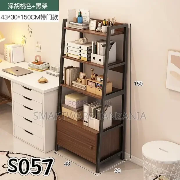 Floor Bookshelf 4-Tier Bookshelf Tall Standing Bookcase Rack