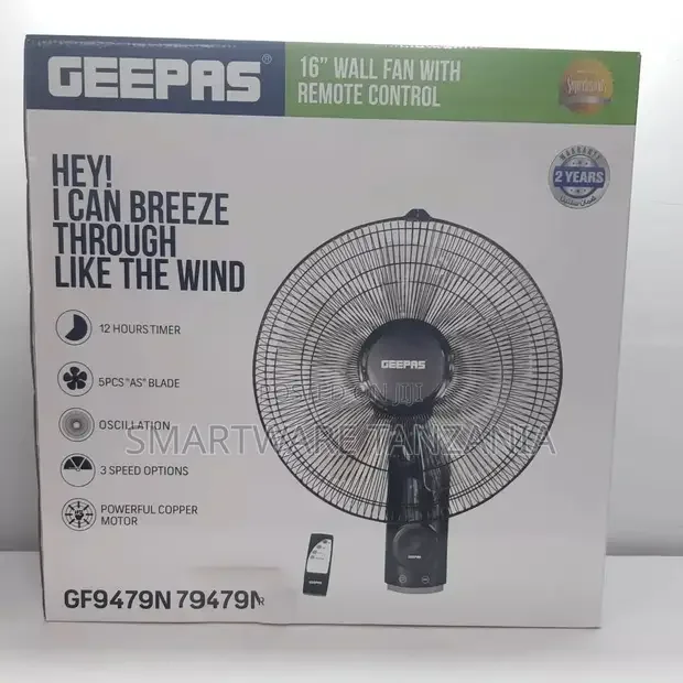 Geepas 16-inch Wall Fan, 60w, 3-speed Settings W Timer