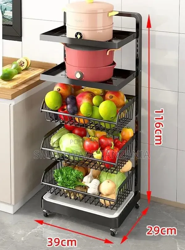 Kitchen Trolley With Wheels, Vegetable Stand Fruit Basket