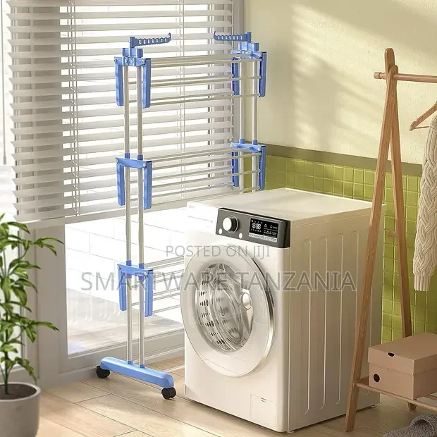 Large 3-Tier Folding Laundry Dryer Adjustable Shelf Rack