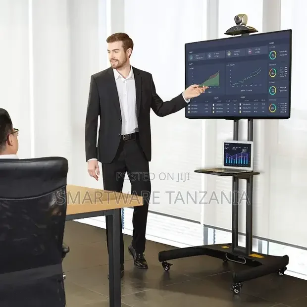 Movable Metal TV TrolleyStandMount With Wheels For 32”-75”