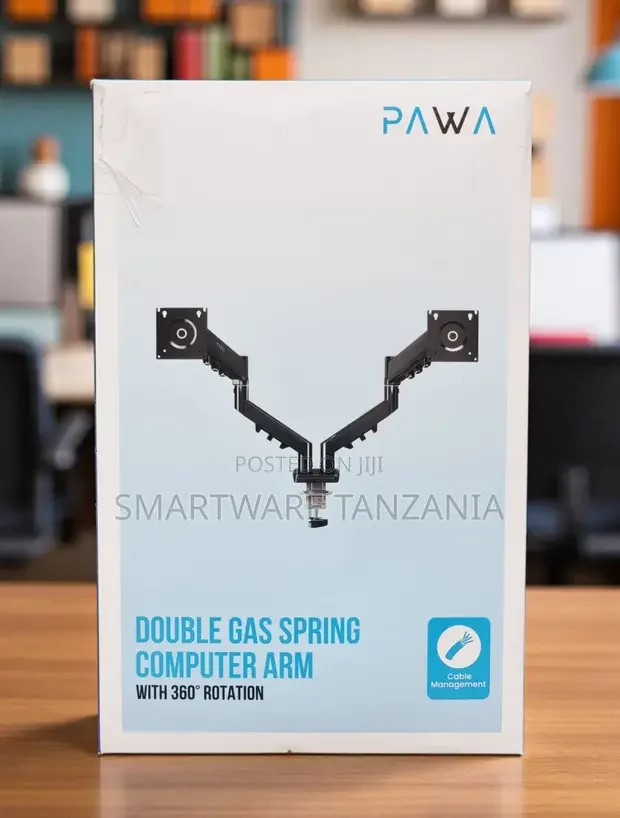Pawa Double Gas Spring Monitor Arm Dual Screen 360 Rotation Black