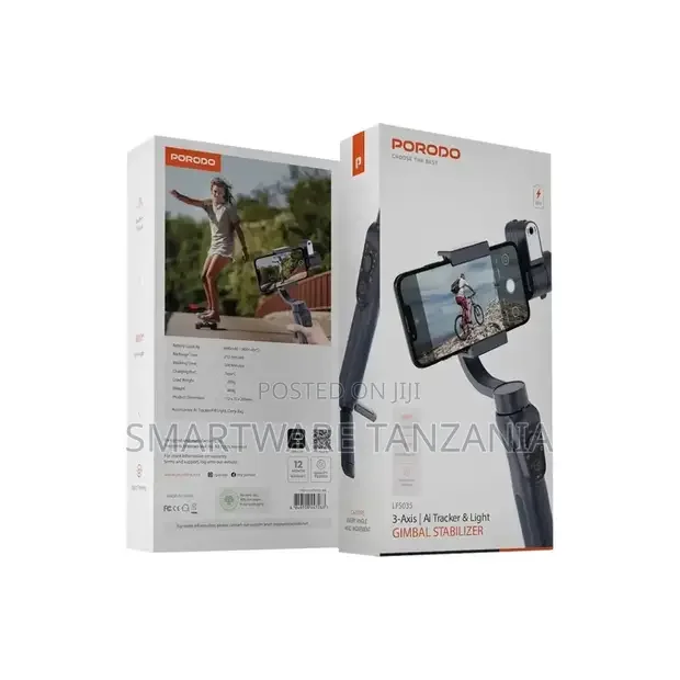Porodo 3-Axis Ai Tracker Light Gimbal Stabilizer - Black