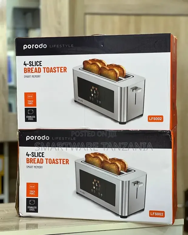 Porodo 4-Slice Bread Toaster - Stainless Steel, Smart Memory