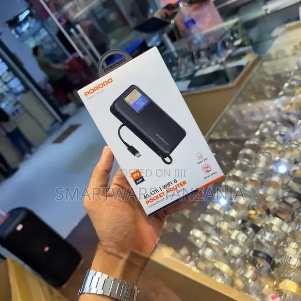 Porodo 4g Lte  Wifi 6 Pocket Router, a Built-in 10000mah Power Bank