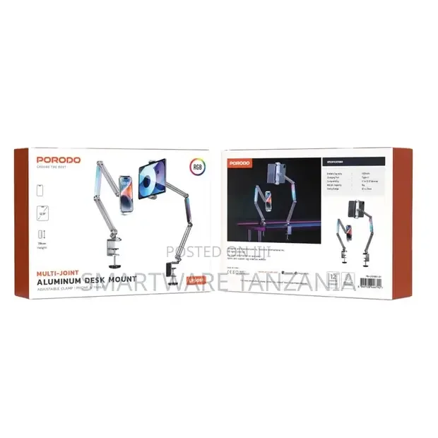 Porodo Multi-Joint Aluminum Desk Mount - Grey
