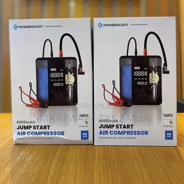 Powerology 4-in-1 Jump Starter, Air Compressor Power Bank