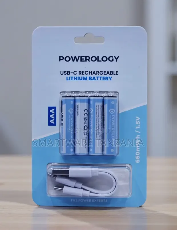 Powerology Aaa Usb-C Rechargeable Lithium Battery 4-Pack 660mwh