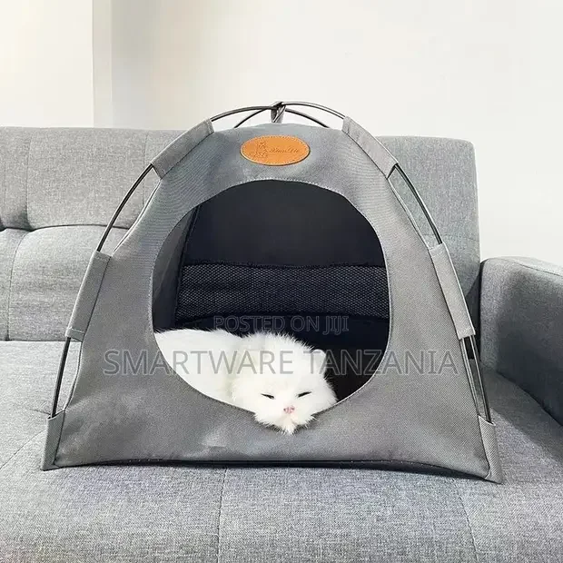 Premium Cat Tent With Mesh Door Indoor Pet Hideaway Gray Shelter