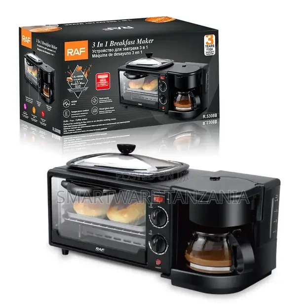 Raf 3-in-1 Breakfast Machine R.5308b Oven Griddle Coffee Black