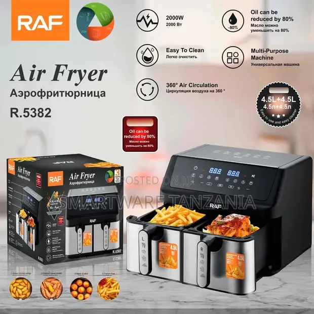 Raf Air Fryer 2000w R.5382 Dual Zone 9l Digital Oil Free Cooker