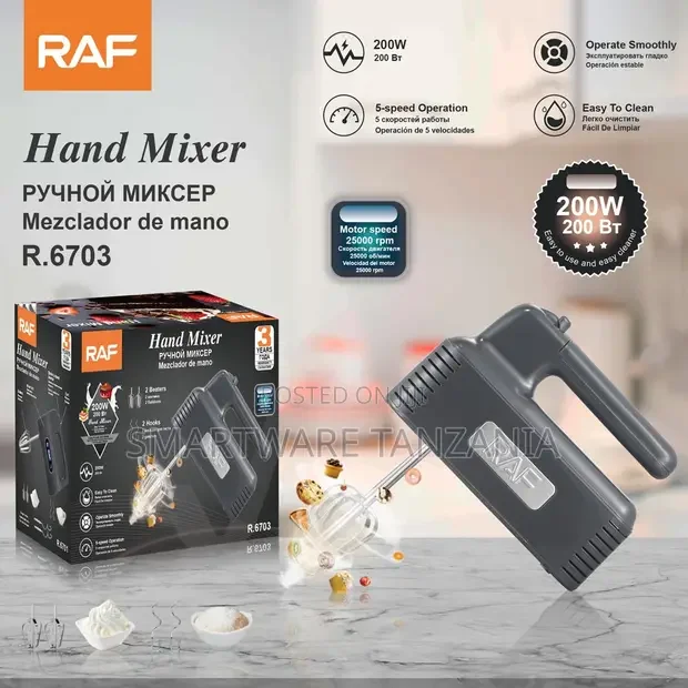 Raf Hand Mixer 200w R.6703 Electric Mixer 5 Speed 25000 RPM Gray